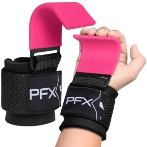 PFX Sports Weight Lifting Hooks – Heavy-Duty Steel Hook Straps for Deadlifts, Pull-Ups, and Strength Training – pink