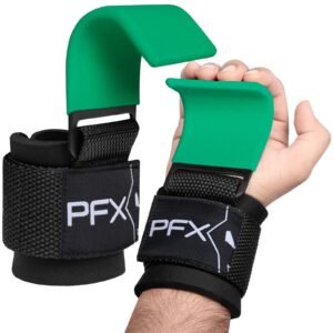 PFX Sports Weight Lifting Hooks – Heavy-Duty Steel Hook Straps for Deadlifts, Pull-Ups, and Strength Training – green