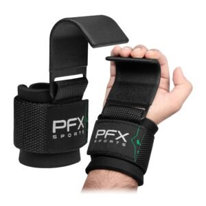 PFX Sports Weight Lifting Hooks – Heavy-Duty Steel Hook Straps for Deadlifts, Pull-Ups, and Strength Training – black