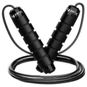 PFX Sports Adjustable Skipping Rope – Steel Wire Jump Rope with Non-Slip Handles & 360° Ball Bearings
