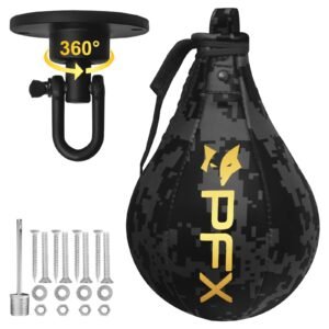 PFX Pro-Series Speed Bag | Premium PU Leather Boxing Speed Ball with 360° Swivel – Black / Gold