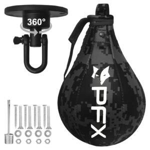 PFX Pro-Series Speed Bag | Premium PU Leather Boxing Speed Ball with 360° Swivel – Black / White