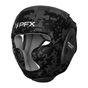 PFX Sports Digital Camo Headguard | Premium Leather Boxing Head Gear for Sparring & Training – Black / White