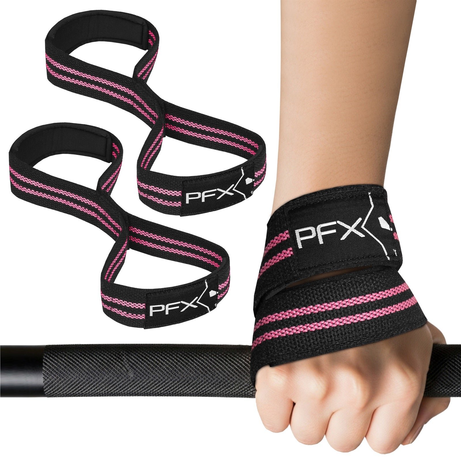 PFX Figure 8 Weight Lifting Straps UK – Heavy Duty Deadlift Straps – pink