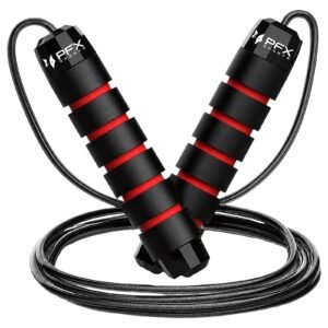 PFX Sports Adjustable Skipping Rope – Steel Wire Jump Rope with Non-Slip Handles & 360° Ball Bearings – red-1