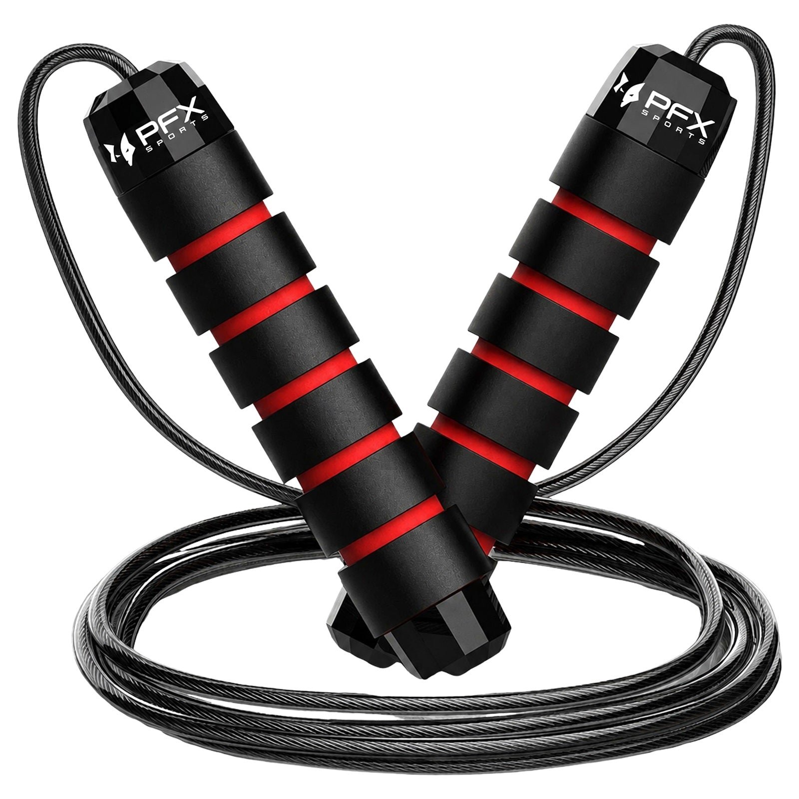 PFX Sports Adjustable Skipping Rope – Steel Wire Jump Rope with Non-Slip Handles & 360° Ball Bearings – red-1