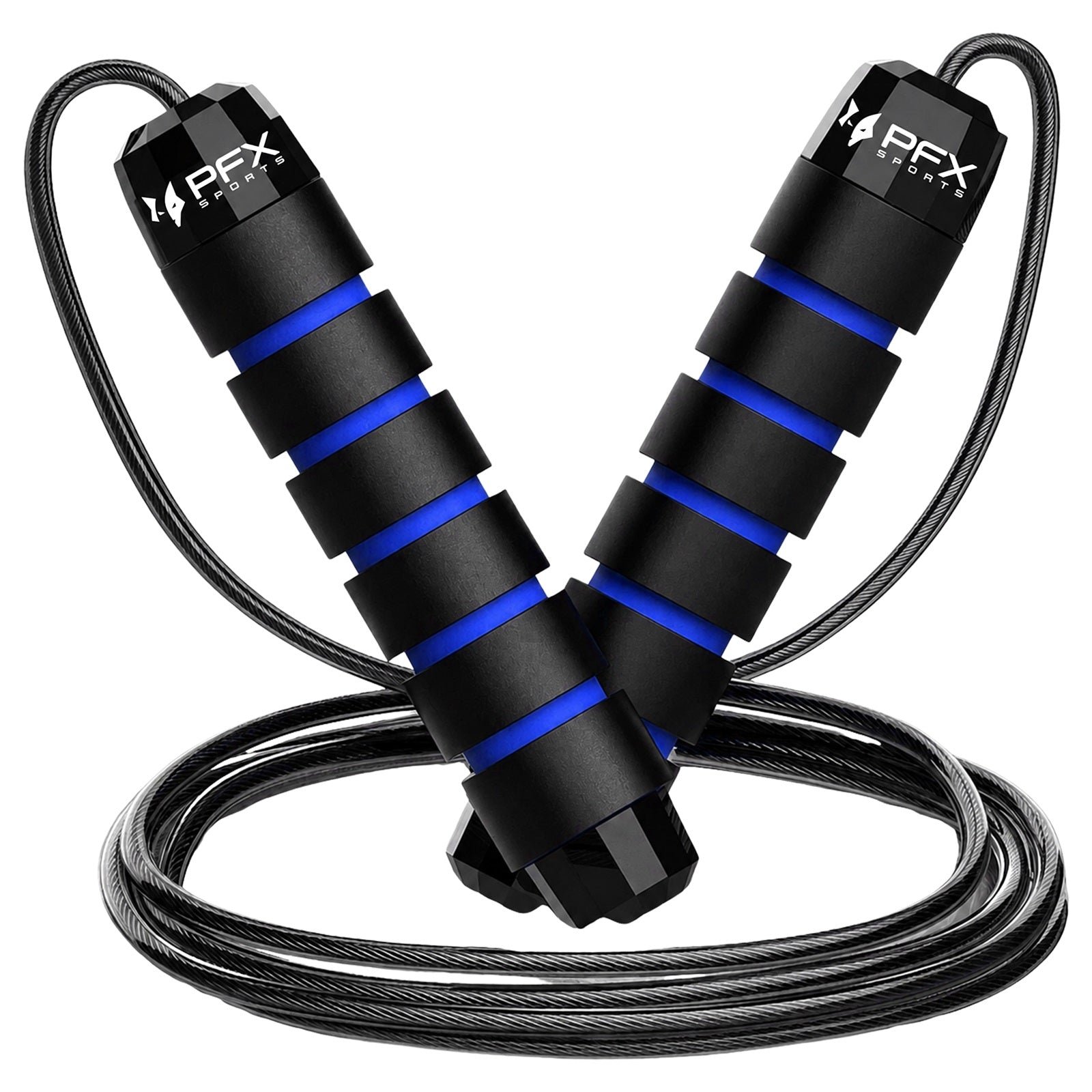 PFX Sports Adjustable Skipping Rope – Steel Wire Jump Rope with Non-Slip Handles & 360° Ball Bearings – blue