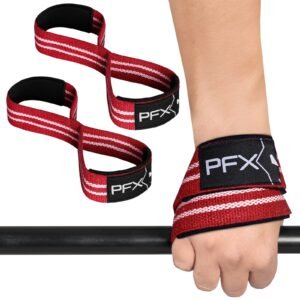PFX Figure 8 Weight Lifting Straps UK – Heavy Duty Deadlift Straps – red