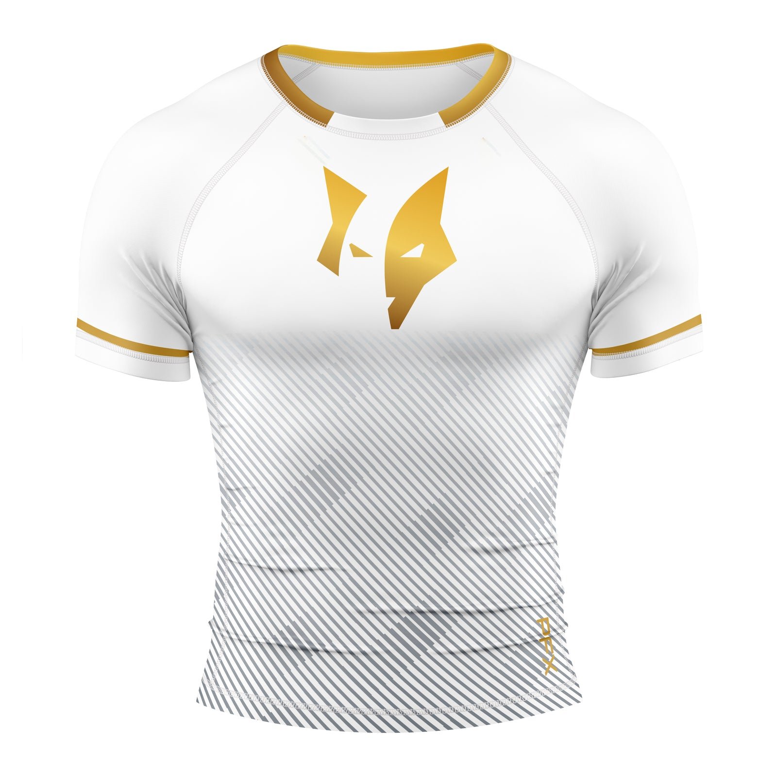 PFX Apex & Titan Series Compression Rash Guards – White / Gold
