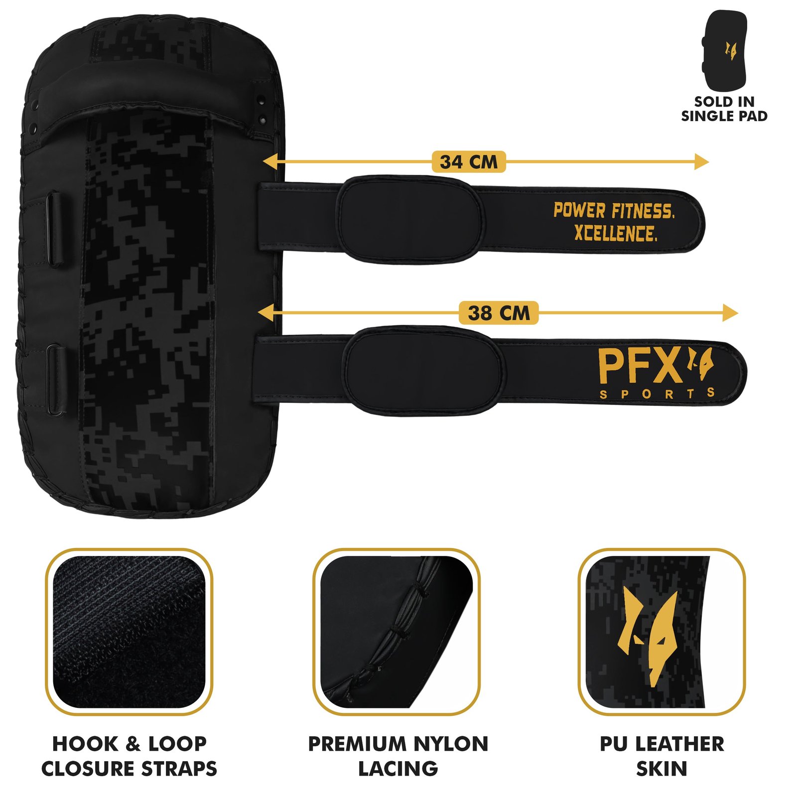 PFX Muay Thai Pad: Kickboxing & MMA Strike Shield – Black / Gold - Image 2