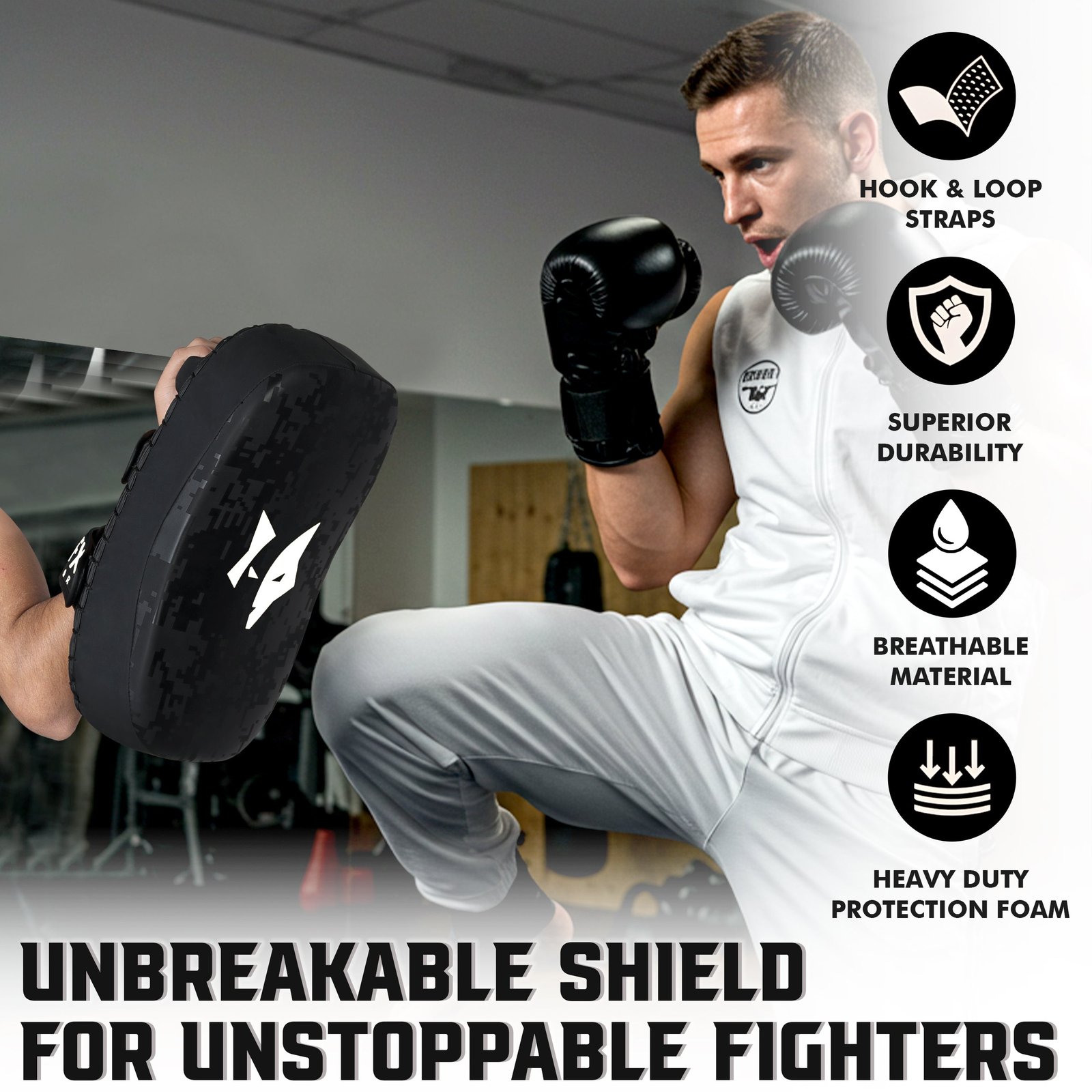 PFX Muay Thai Pad: Kickboxing & MMA Strike Shield – Black / White - Image 8