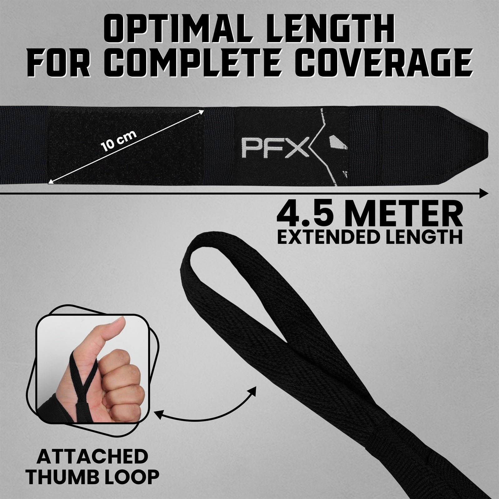 PFX Sports Professional Boxing Hand Wraps | 4.5M Extended Length – black - Image 3