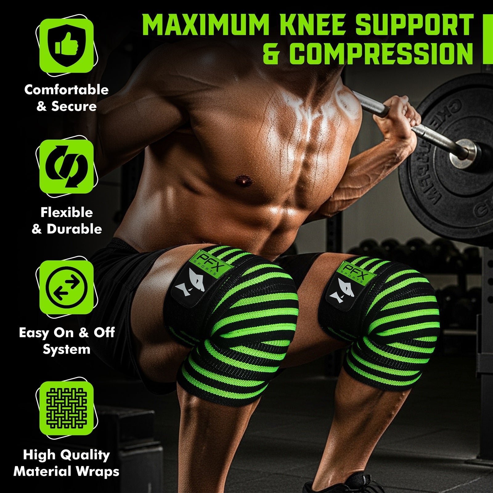 Heavy Duty Knee Wraps for Powerlifting & Weight Training – green - Image 3