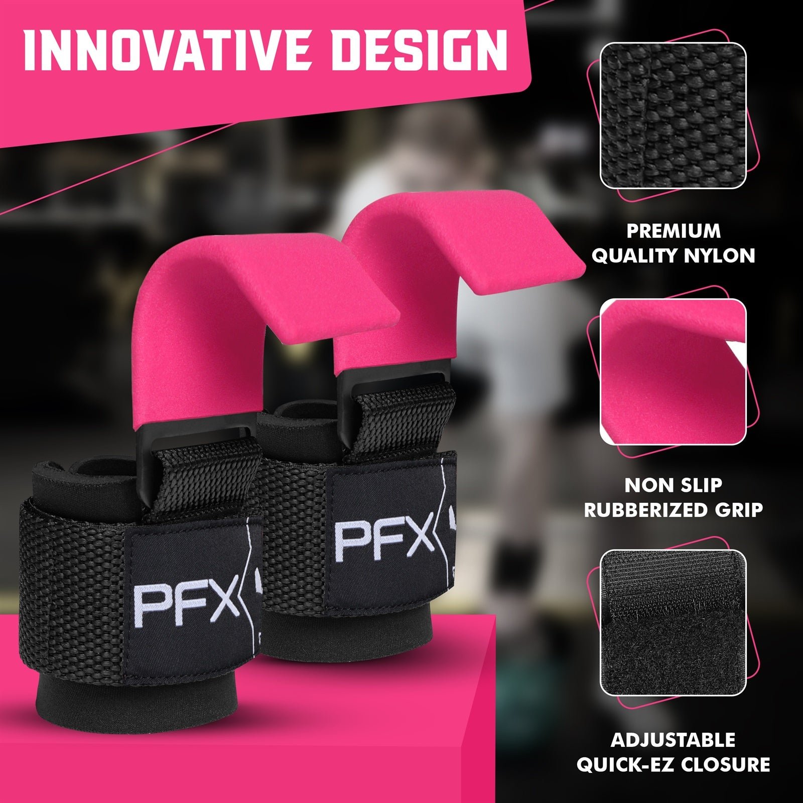 PFX Sports Weight Lifting Hooks – Heavy-Duty Steel Hook Straps for Deadlifts, Pull-Ups, and Strength Training – red - Image 3
