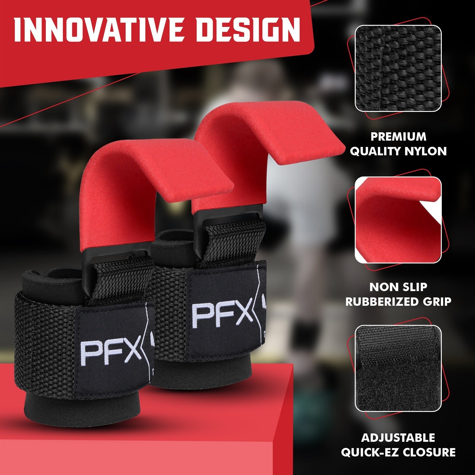 PFX Sports Weight Lifting Hooks – Heavy-Duty Steel Hook Straps for Deadlifts, Pull-Ups, and Strength Training – black - Image 4