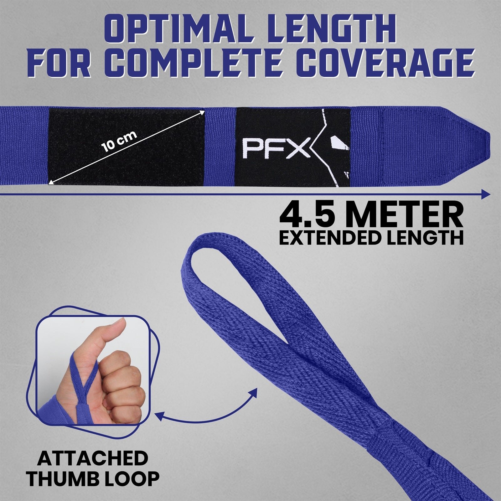 PFX Sports Professional Boxing Hand Wraps | 4.5M Extended Length – blue - Image 3