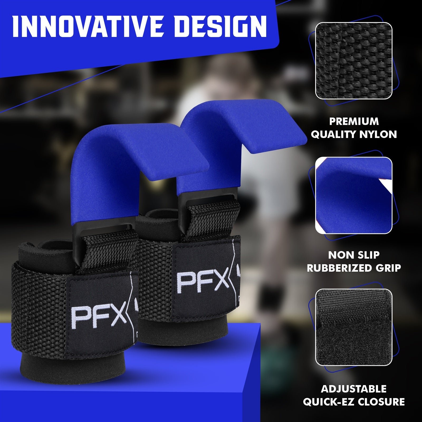 PFX Sports Weight Lifting Hooks – Heavy-Duty Steel Hook Straps for Deadlifts, Pull-Ups, and Strength Training – blue - Image 7