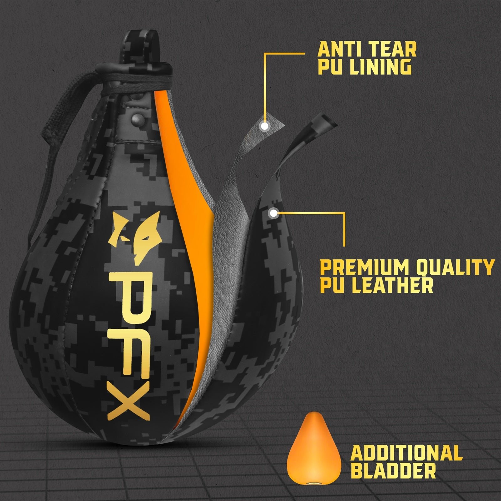 PFX Pro-Series Speed Bag | Premium PU Leather Boxing Speed Ball with 360° Swivel – Black / Gold - Image 3