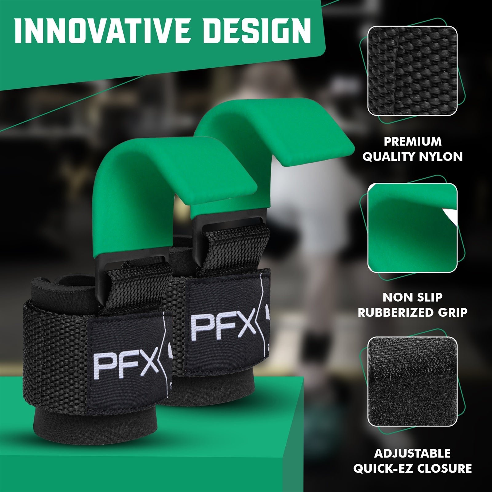 PFX Sports Weight Lifting Hooks – Heavy-Duty Steel Hook Straps for Deadlifts, Pull-Ups, and Strength Training – green - Image 7