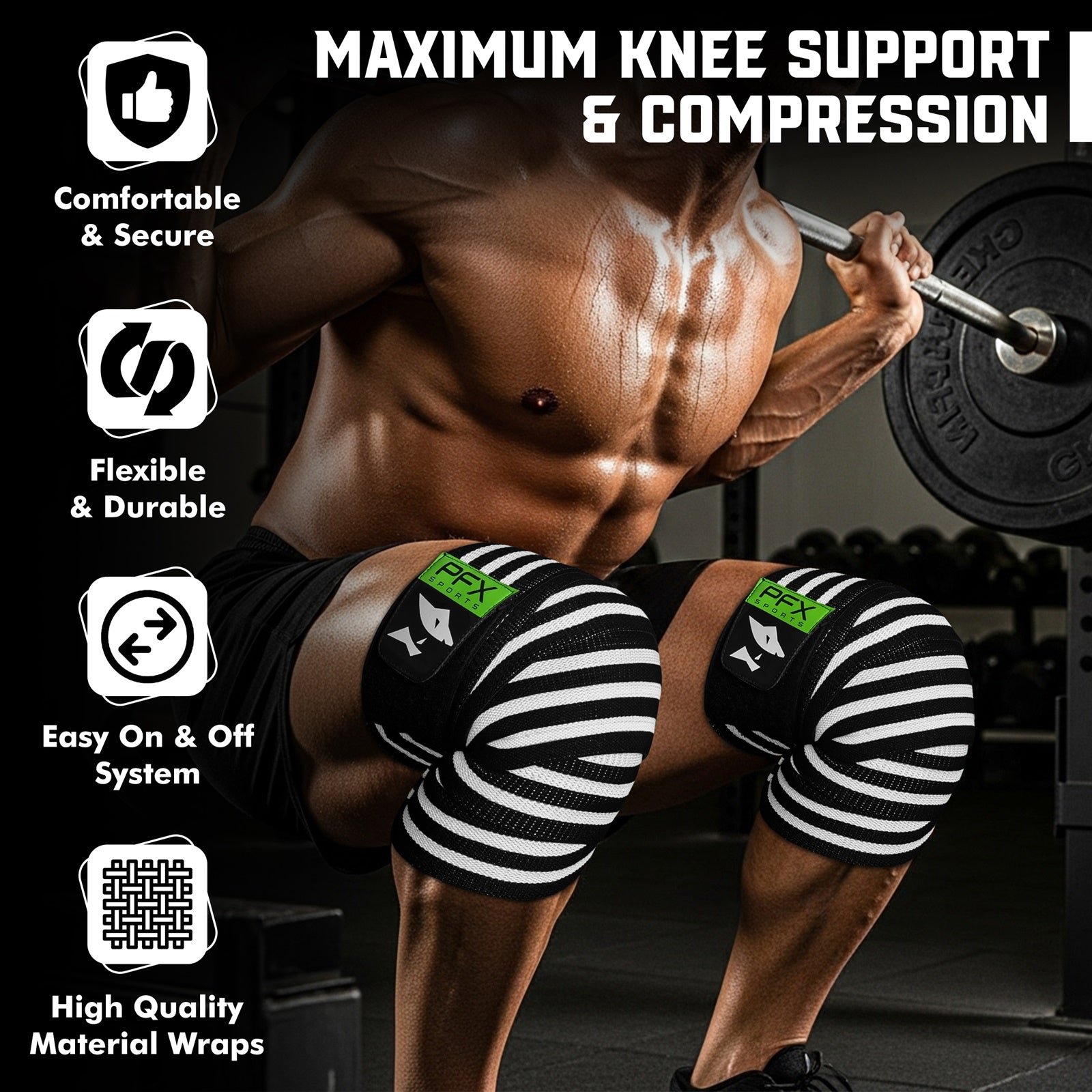 Heavy Duty Knee Wraps for Powerlifting & Weight Training – white - Image 3