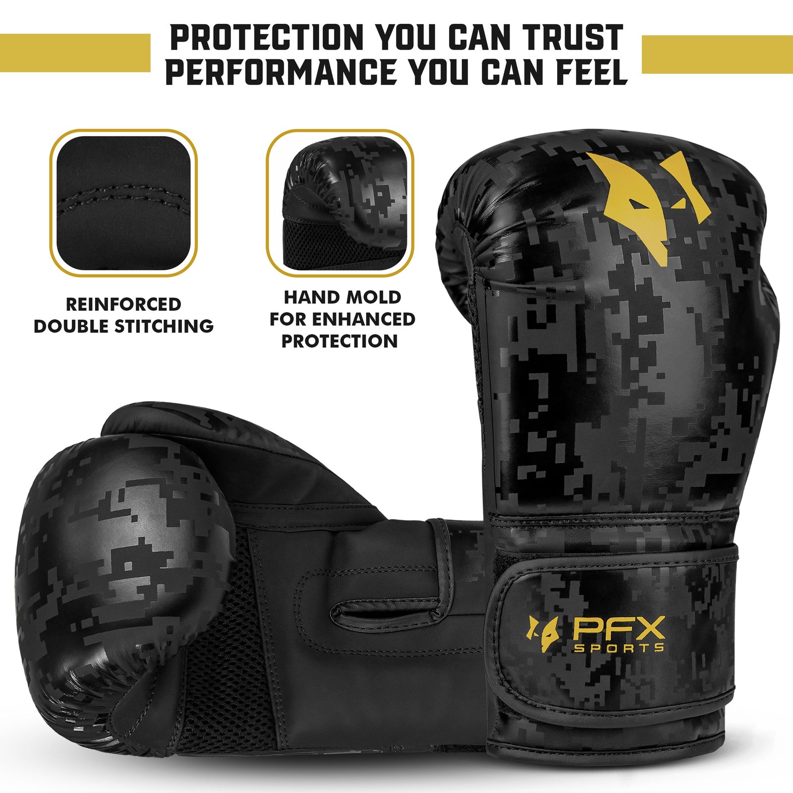 PFX Sports Kids Boxing Gloves – 4oz-6oz – Black / Gold - Image 2
