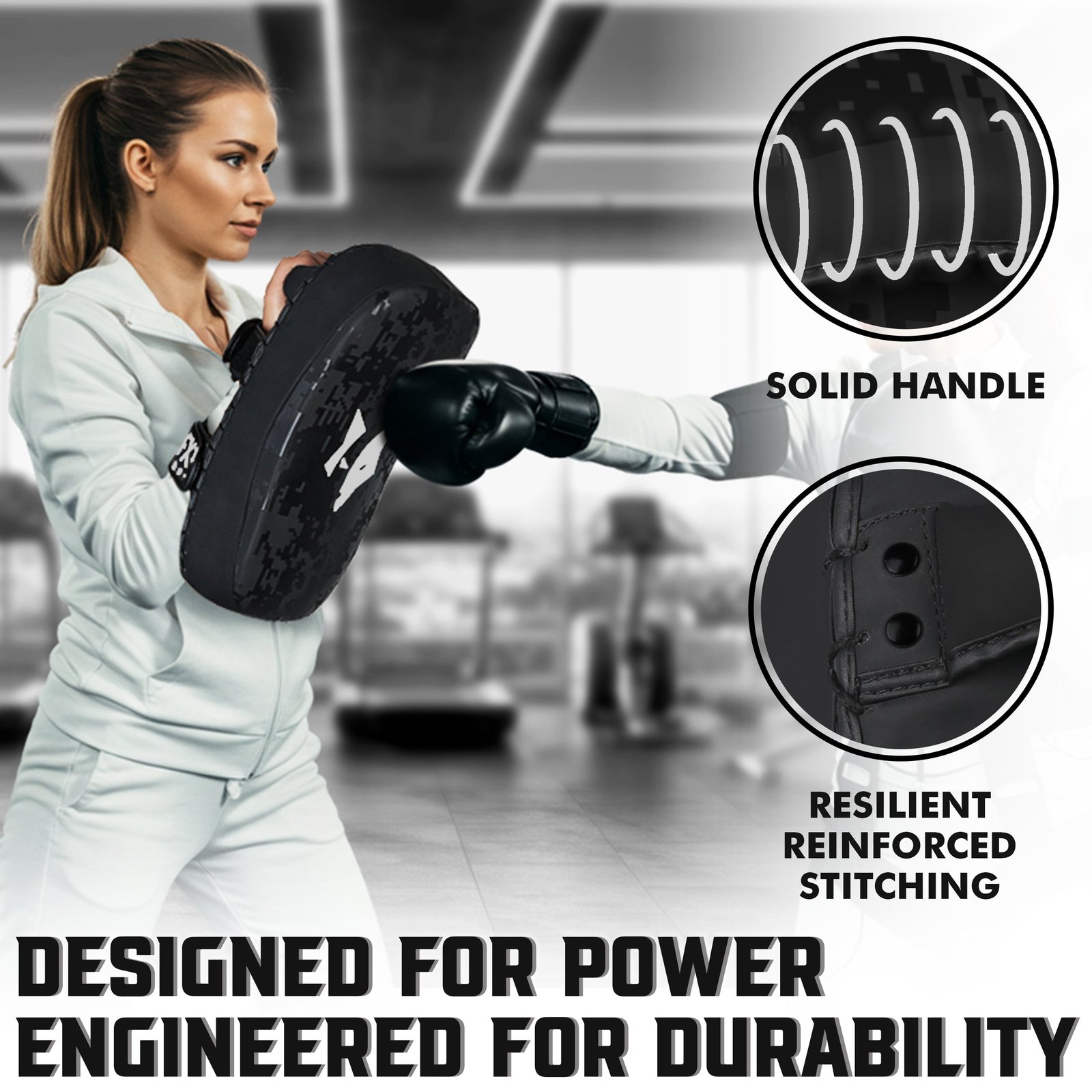PFX Muay Thai Pad: Kickboxing & MMA Strike Shield – Black / White - Image 7