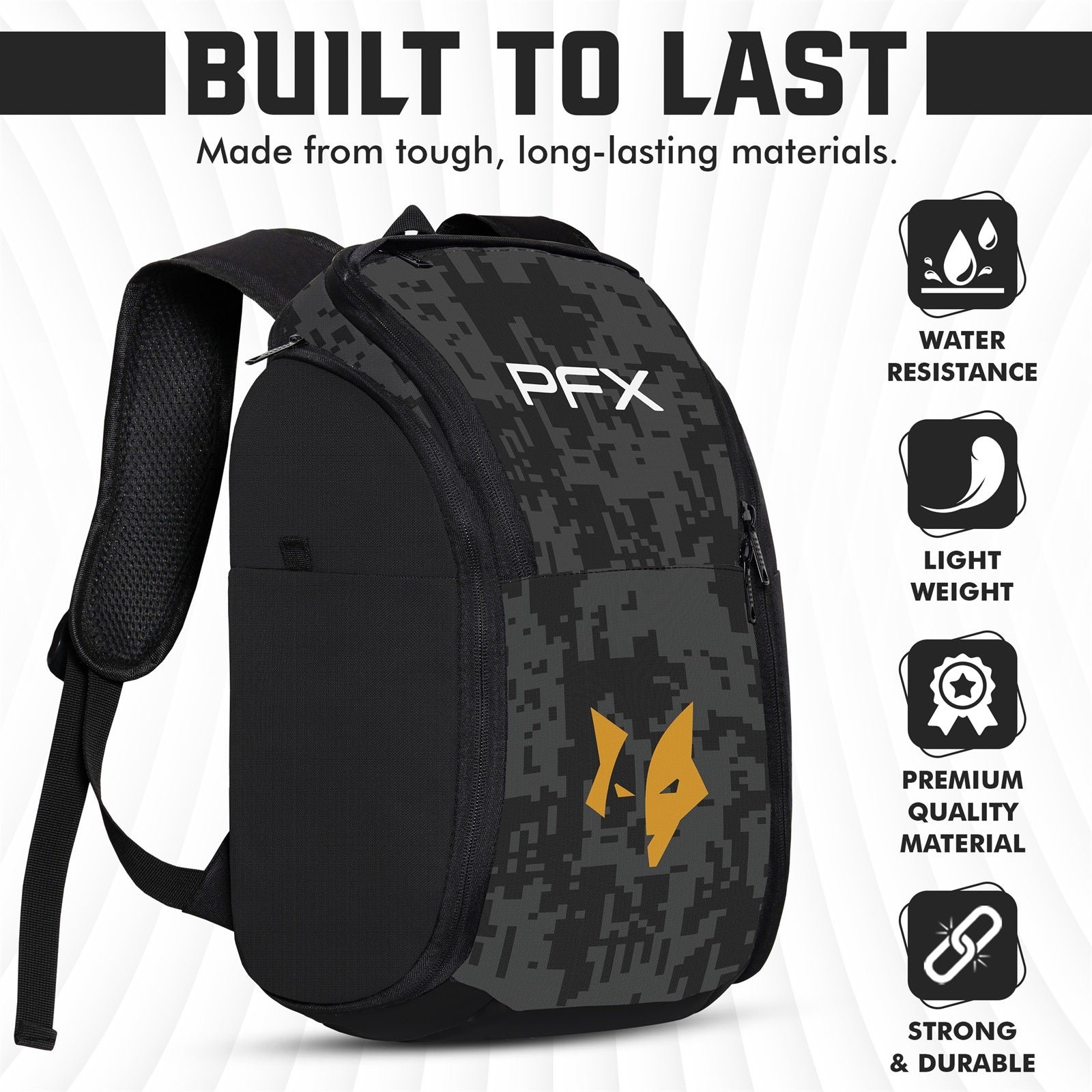 PFX Sports Digital Camo Backpack | Tactical Gear & Utility Bag (Black/Gold Camo) – white - Image 5