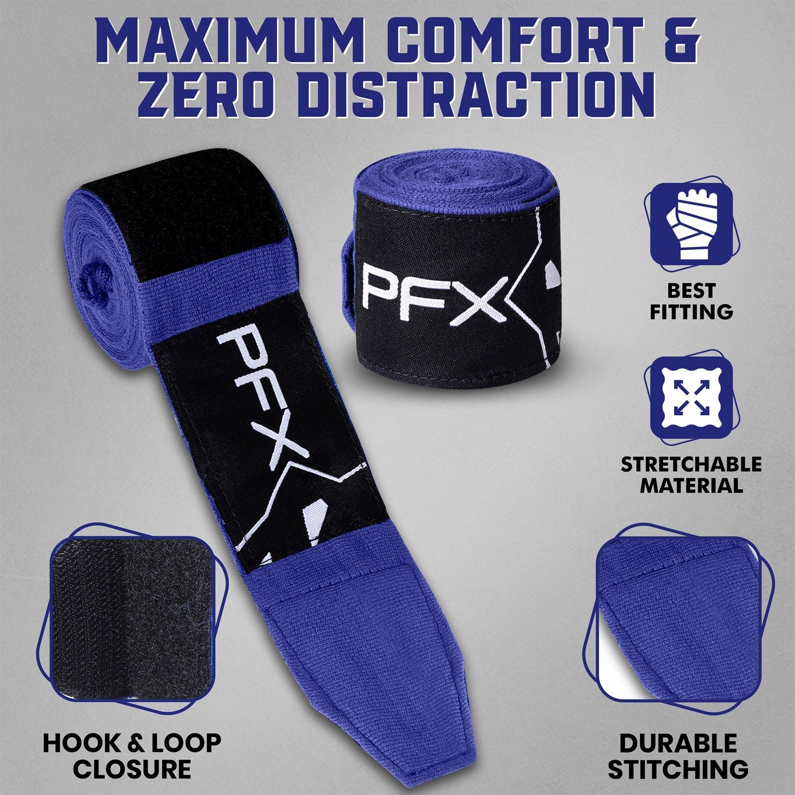 PFX Sports Professional Boxing Hand Wraps | 4.5M Extended Length – blue - Image 4