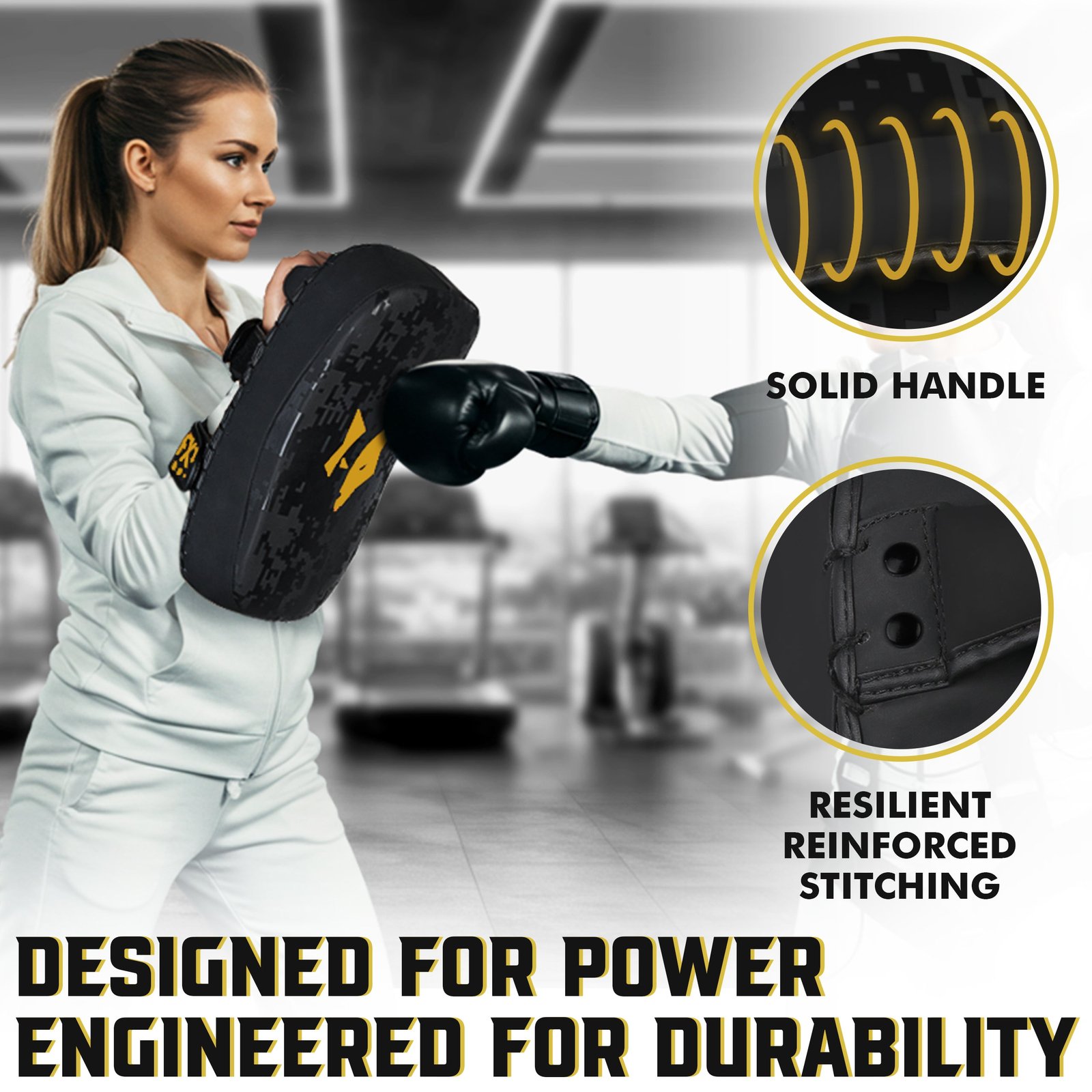 PFX Muay Thai Pad: Kickboxing & MMA Strike Shield – Black / Gold - Image 4