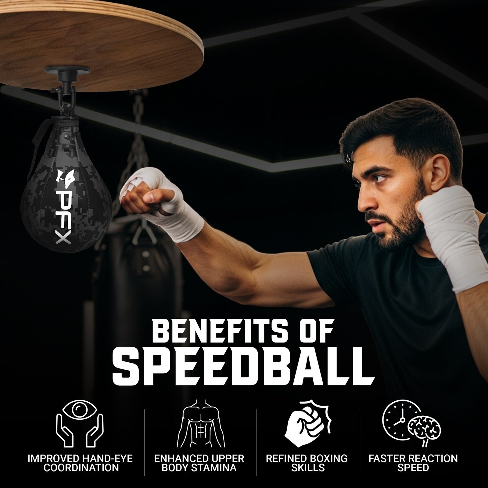 PFX Pro-Series Speed Bag | Premium PU Leather Boxing Speed Ball with 360° Swivel – Black / White - Image 6