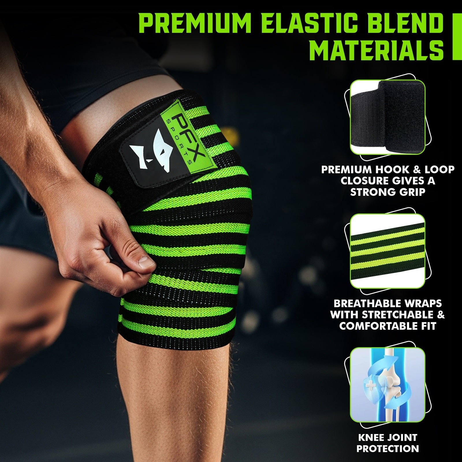 Heavy Duty Knee Wraps for Powerlifting & Weight Training – green - Image 4