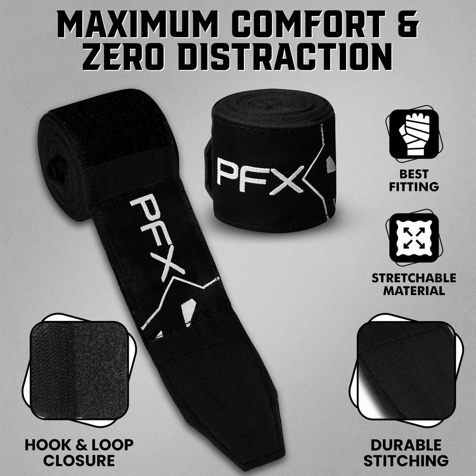 PFX Sports Professional Boxing Hand Wraps | 4.5M Extended Length – black - Image 4