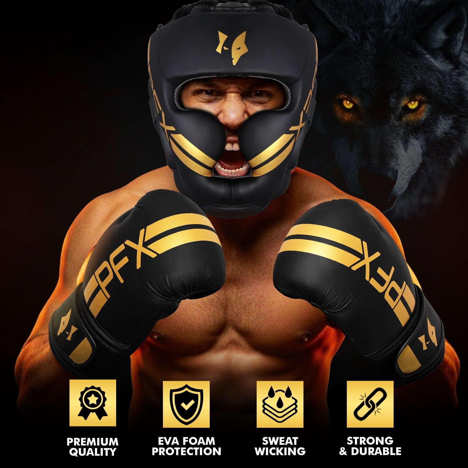 PFX Sports Golden Series Headguard | Premium Leather Boxing Headgear for Sparring & Training - Image 6
