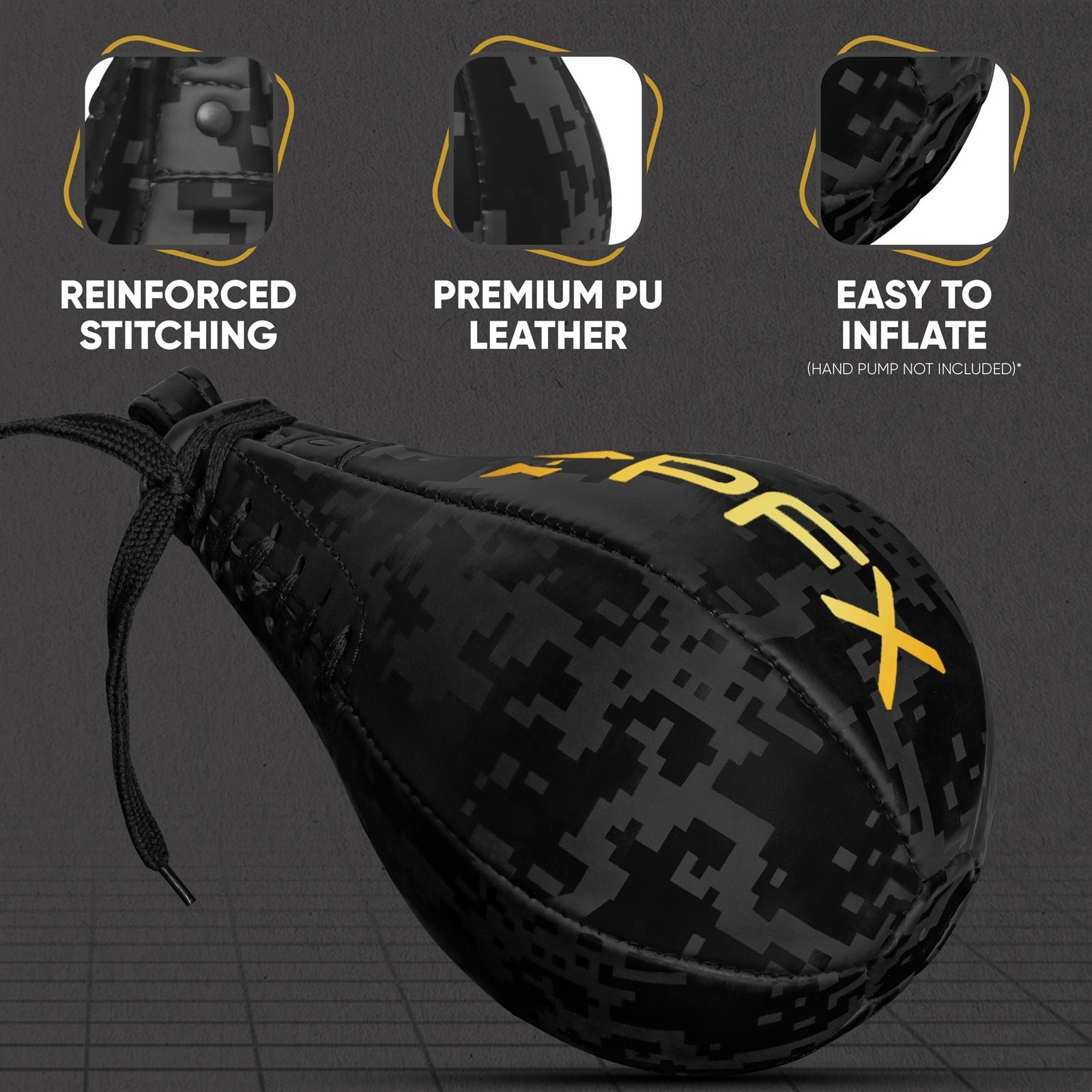 PFX Pro-Series Speed Bag | Premium PU Leather Boxing Speed Ball with 360° Swivel – Black / Gold - Image 5