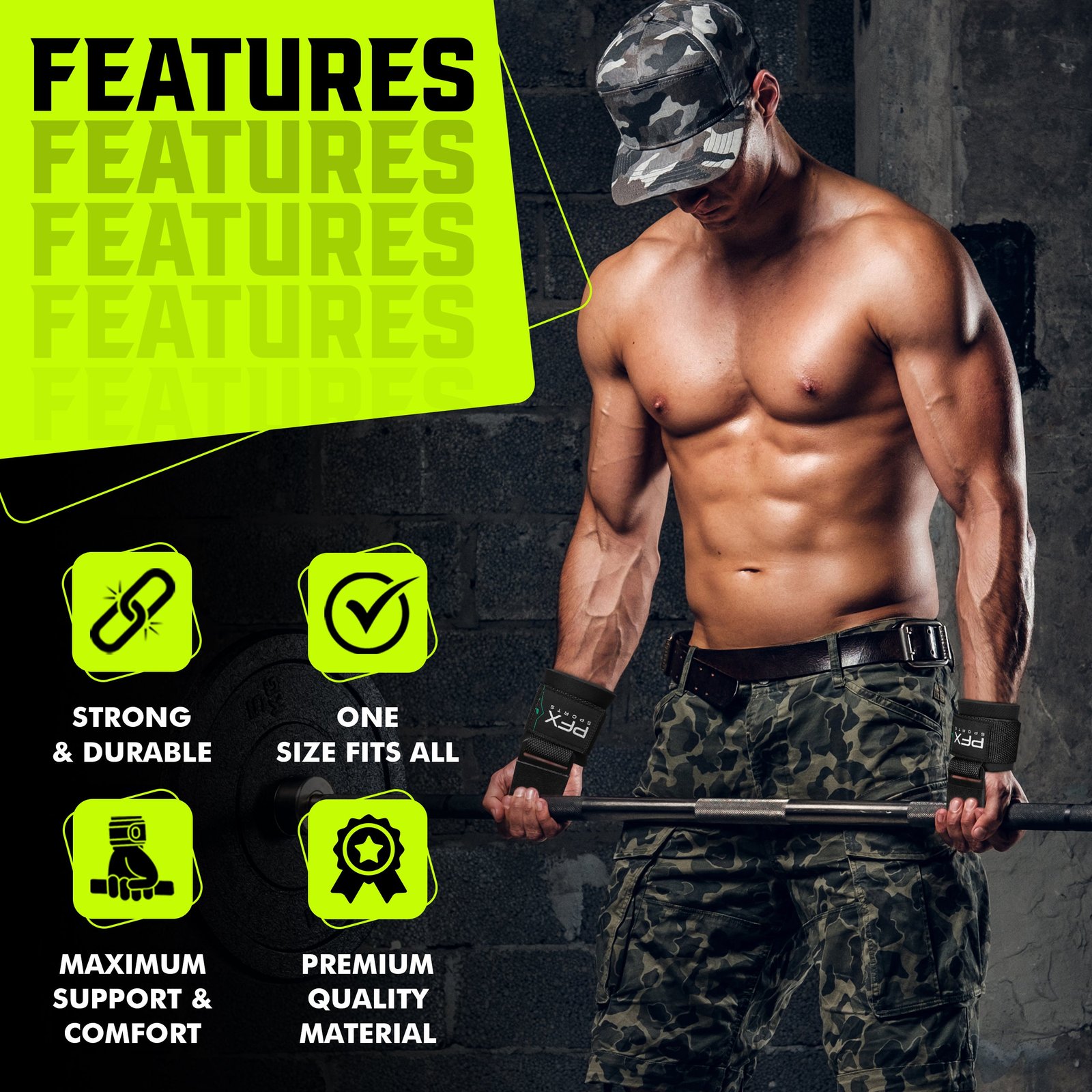 PFX Sports Weight Lifting Hooks – Heavy-Duty Steel Hook Straps for Deadlifts, Pull-Ups, and Strength Training – black - Image 2