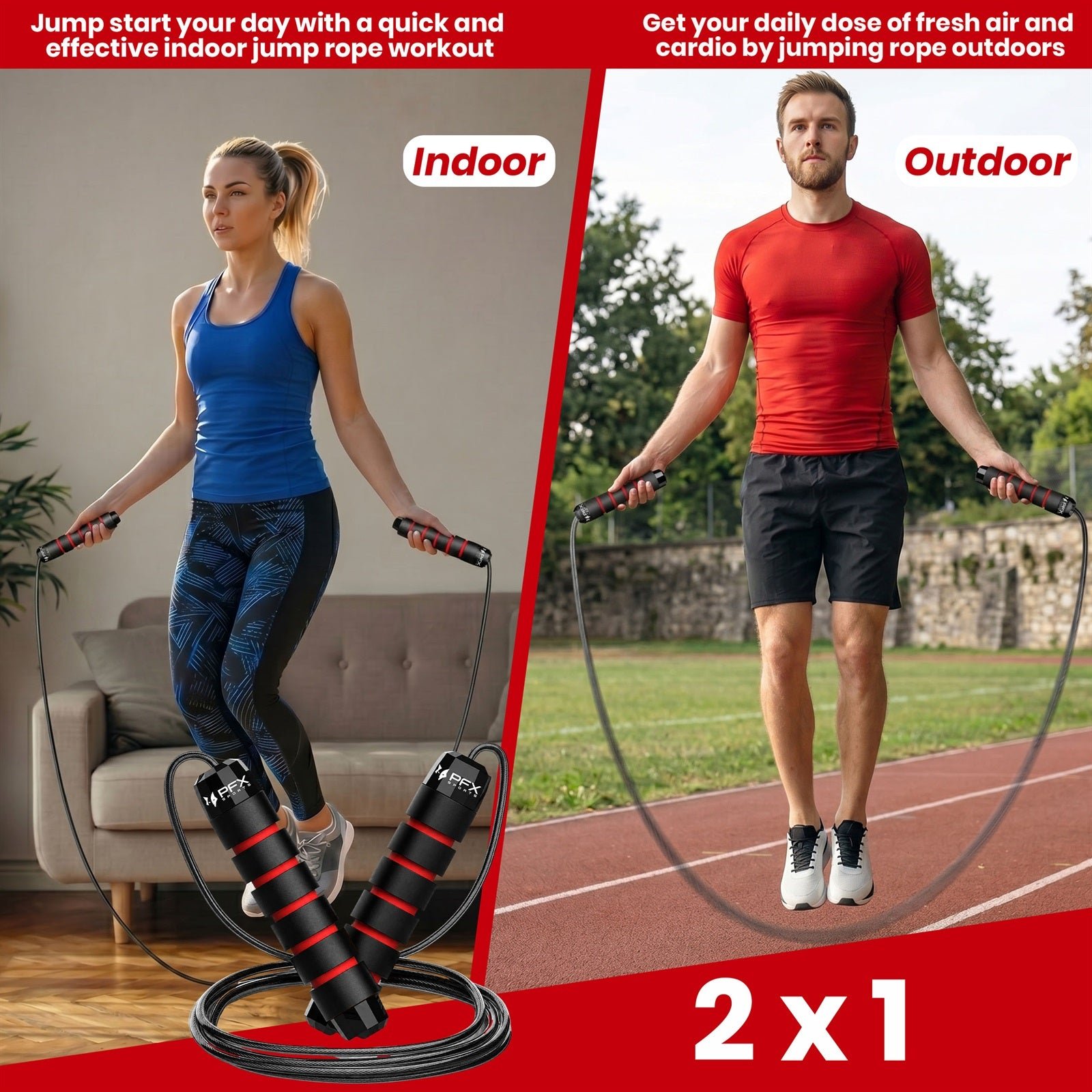 PFX Sports Adjustable Skipping Rope – Steel Wire Jump Rope with Non-Slip Handles & 360° Ball Bearings – red-1 - Image 5