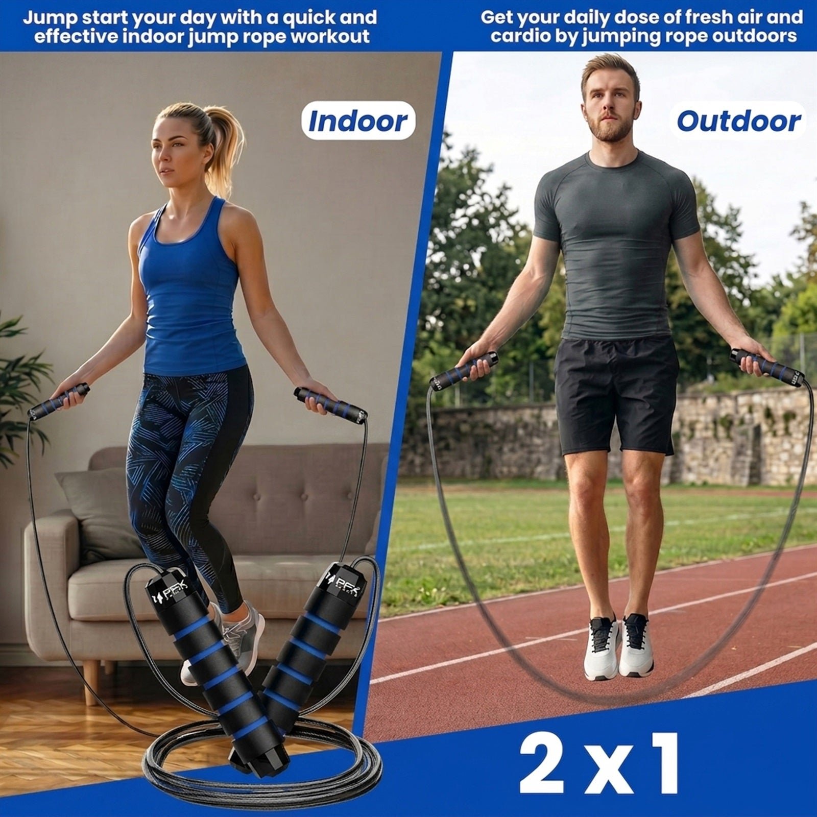 PFX Sports Adjustable Skipping Rope – Steel Wire Jump Rope with Non-Slip Handles & 360° Ball Bearings – blue - Image 5