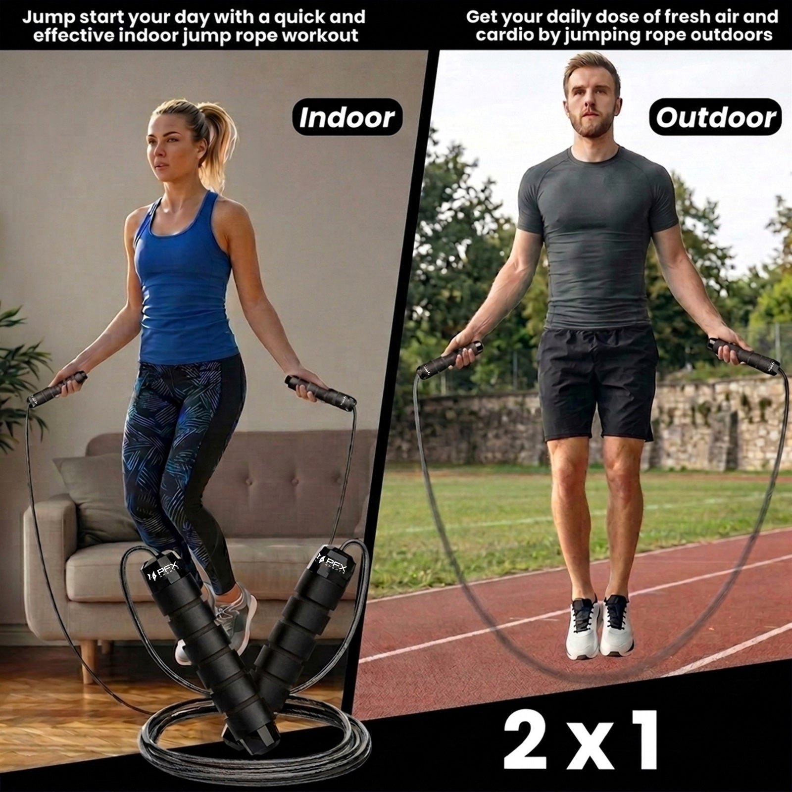 PFX Sports Adjustable Skipping Rope – Steel Wire Jump Rope with Non-Slip Handles & 360° Ball Bearings – black - Image 5