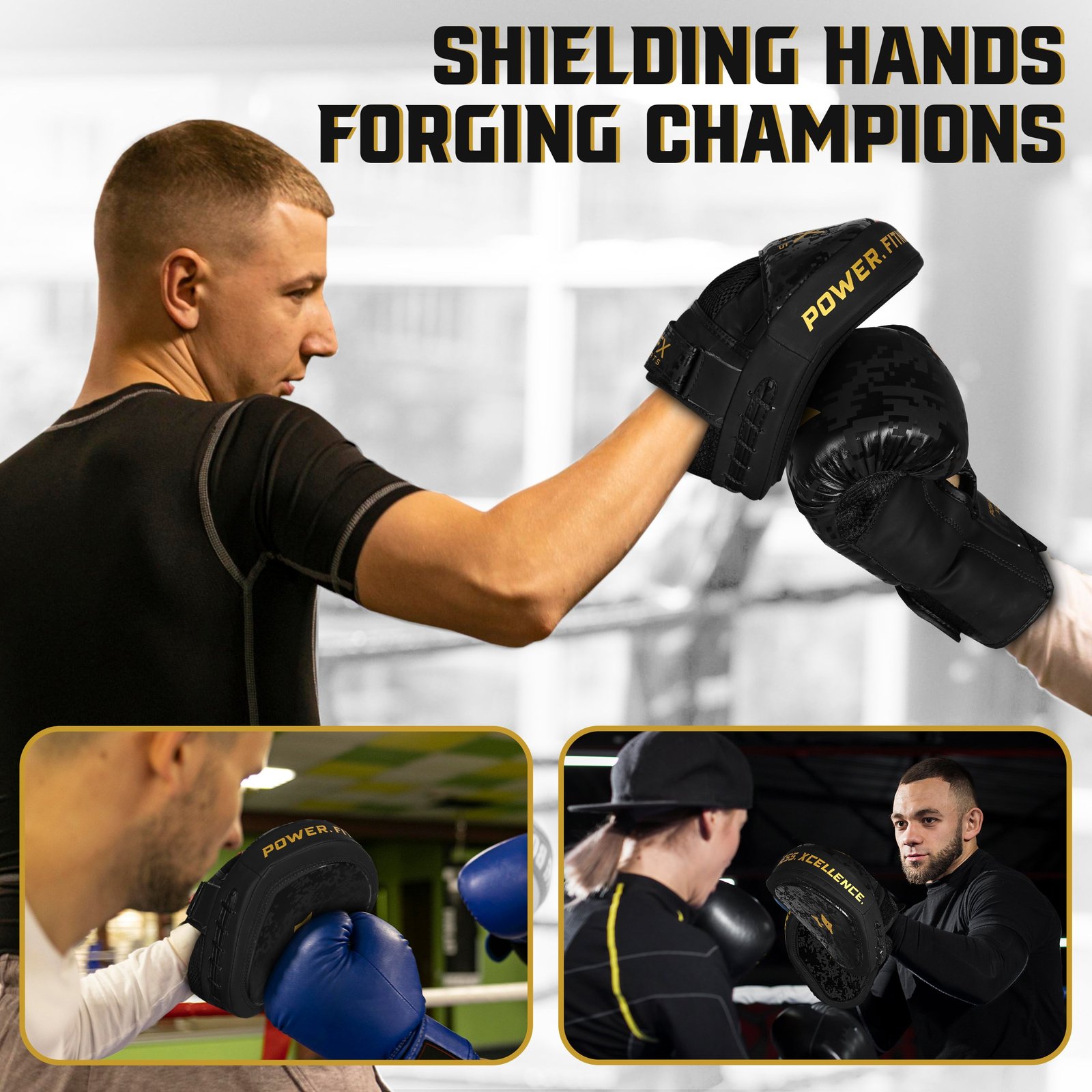 PFX Sports Focus Mitts – Curved Hook & Jab Pads – Black / Gold - Image 5
