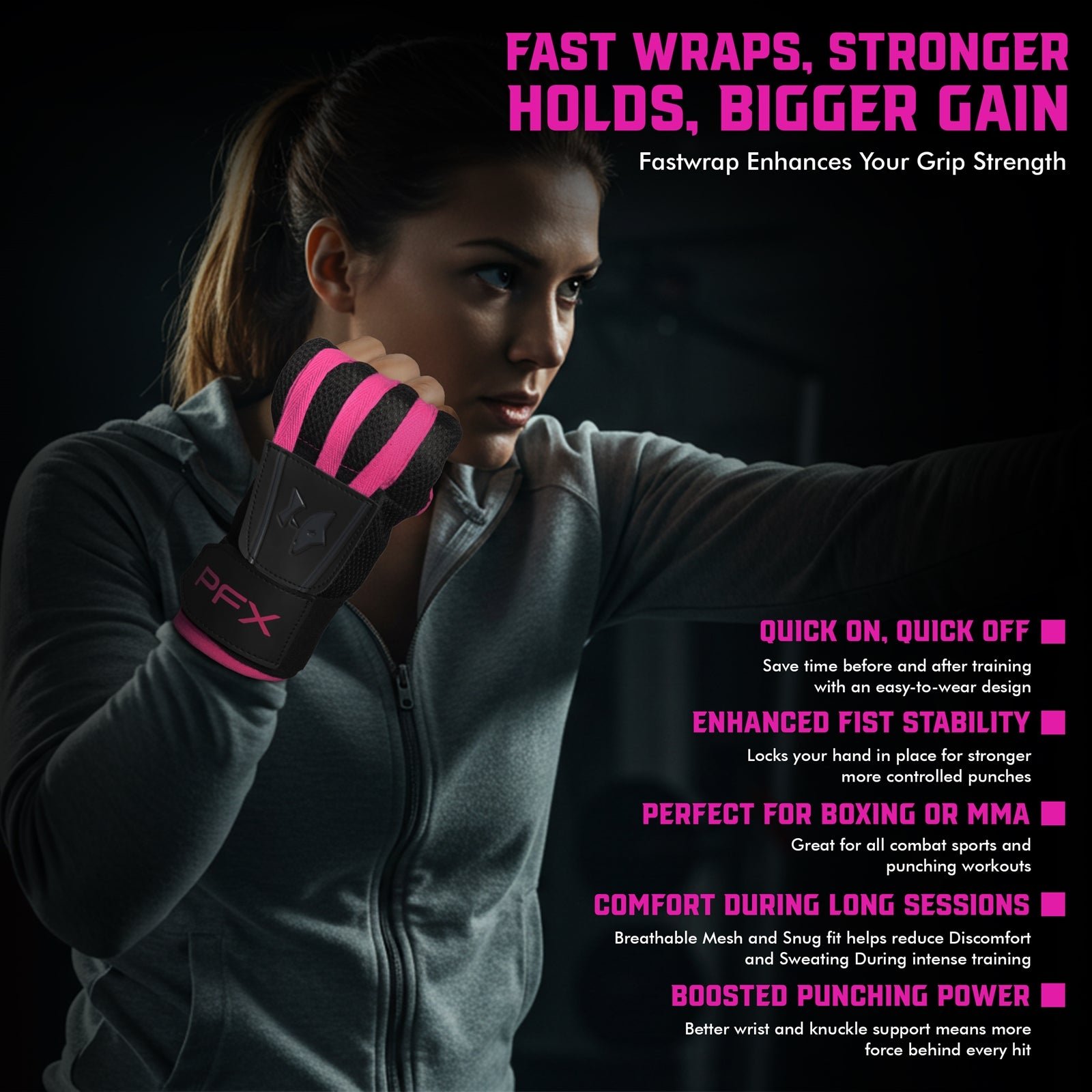 PFX Sports Fast Wraps | Quick-Wrap Boxing Inner Gloves for Knuckle Protection – pink - Image 7