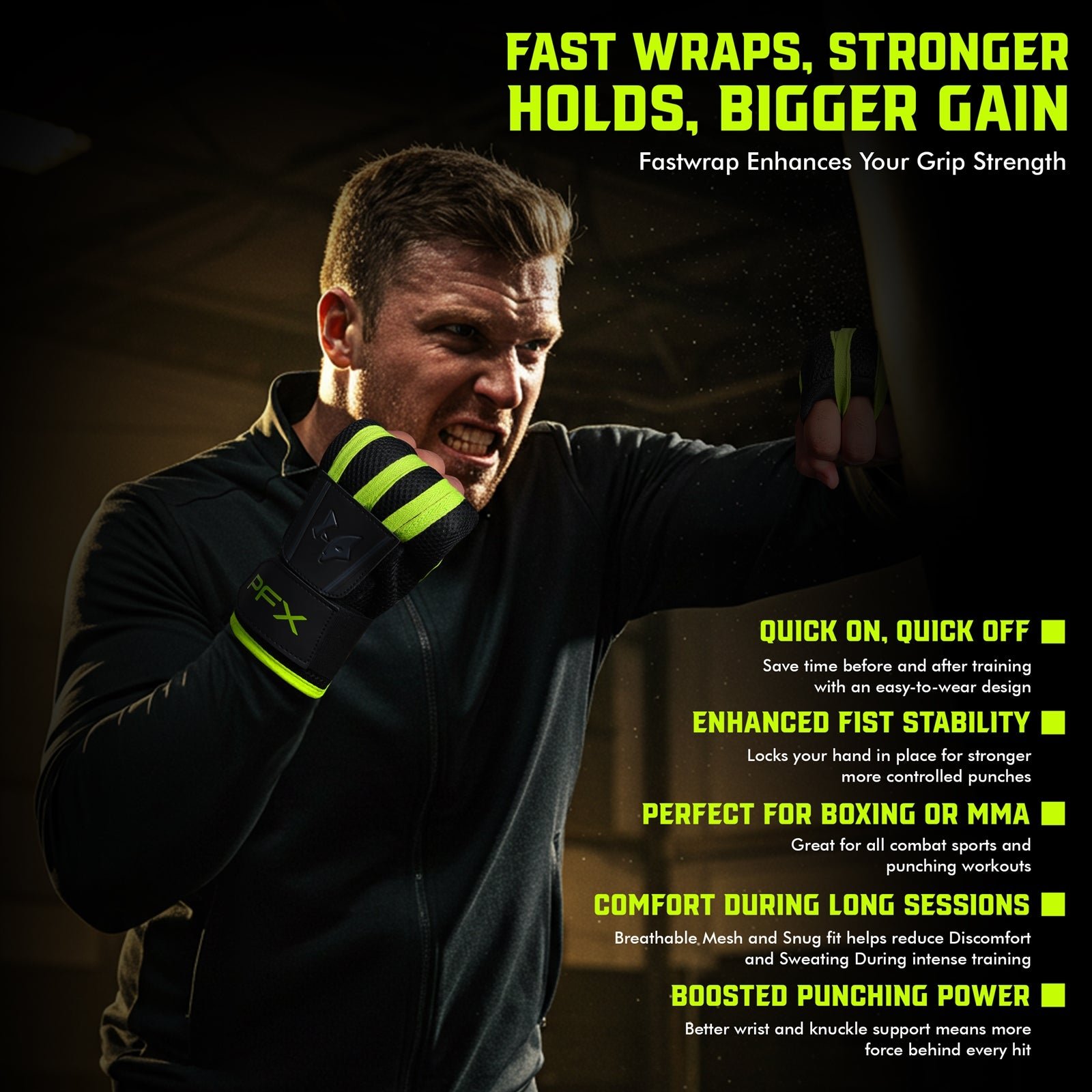 PFX Sports Fast Wraps | Quick-Wrap Boxing Inner Gloves for Knuckle Protection – black - Image 7