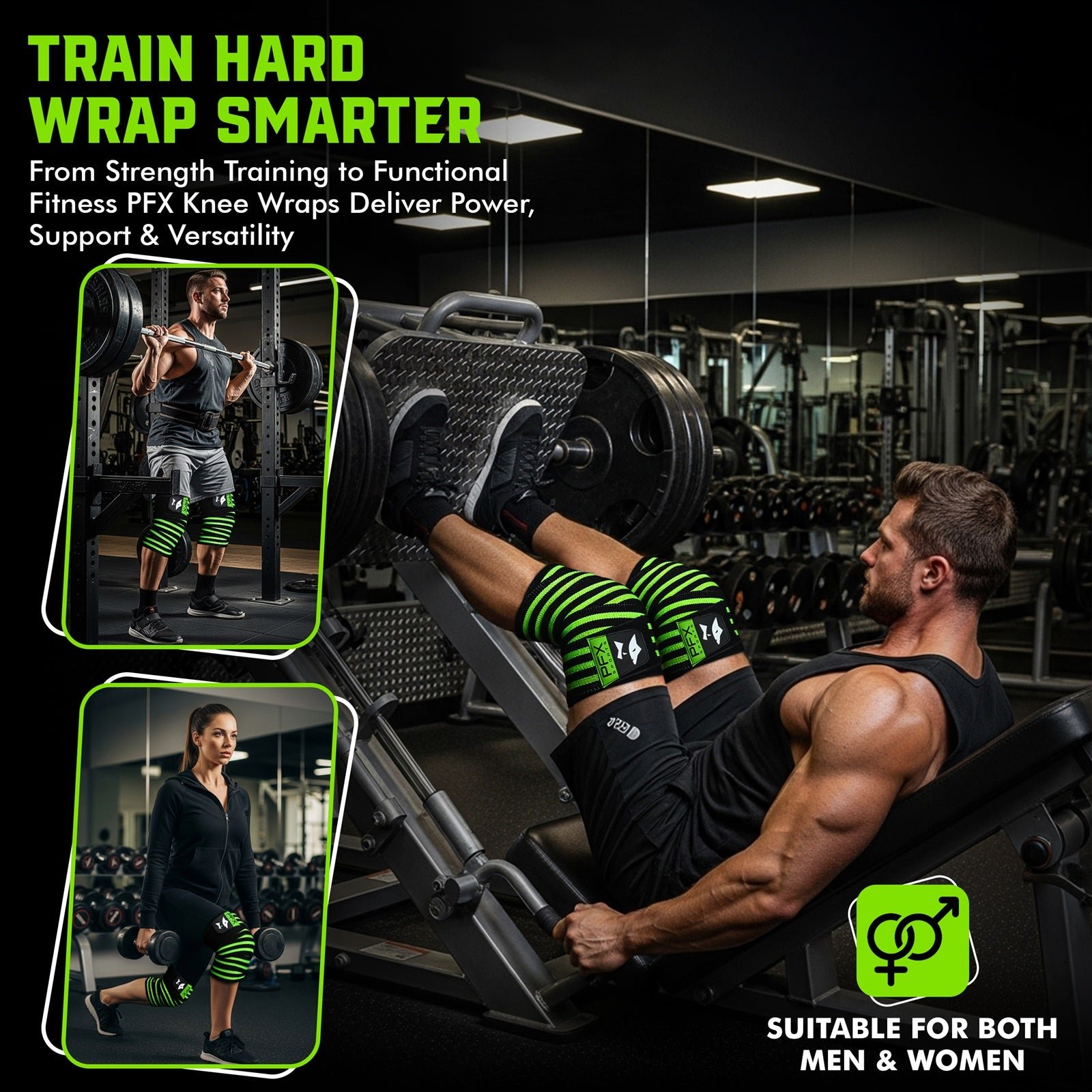 Heavy Duty Knee Wraps for Powerlifting & Weight Training – green - Image 7