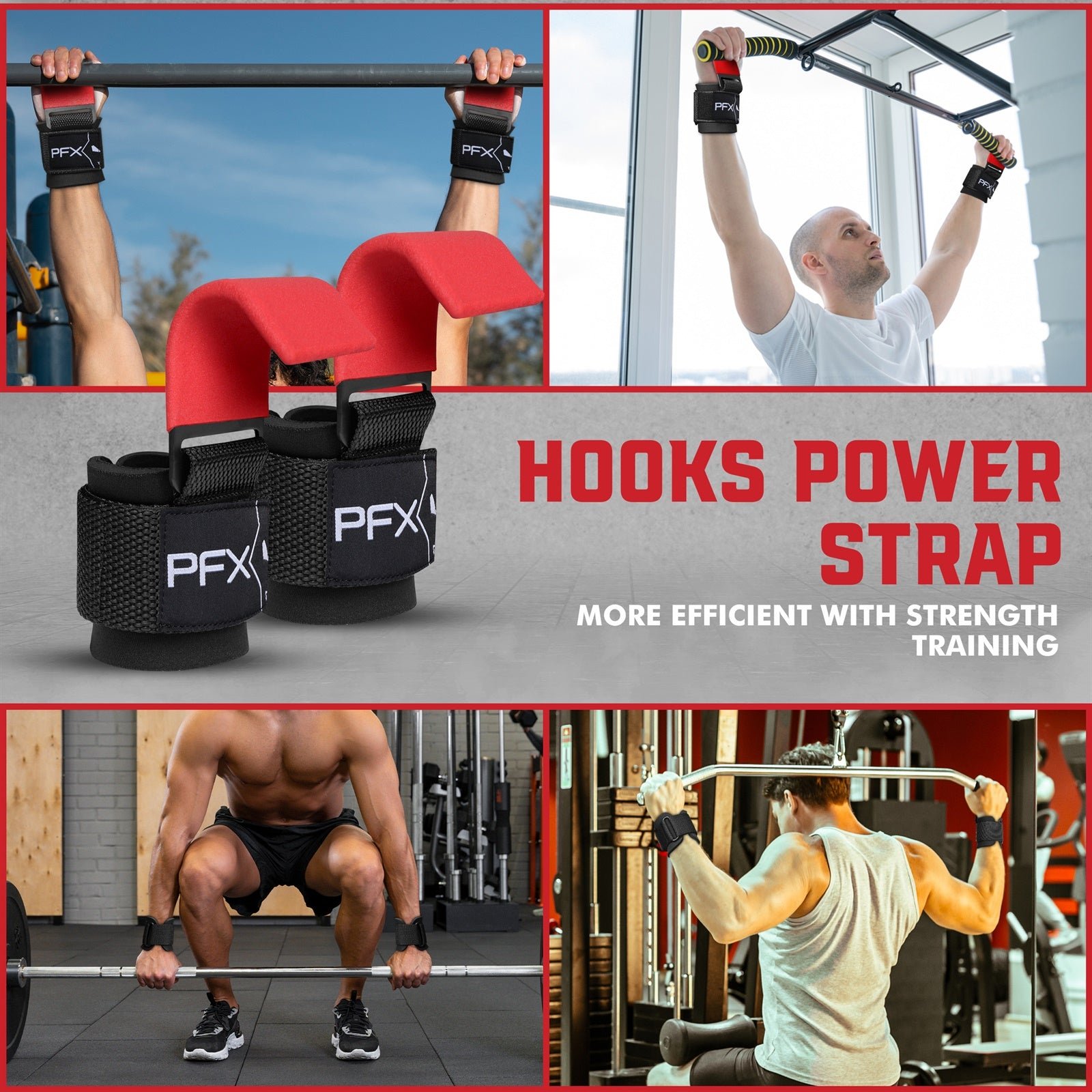 PFX Sports Weight Lifting Hooks – Heavy-Duty Steel Hook Straps for Deadlifts, Pull-Ups, and Strength Training – black - Image 8