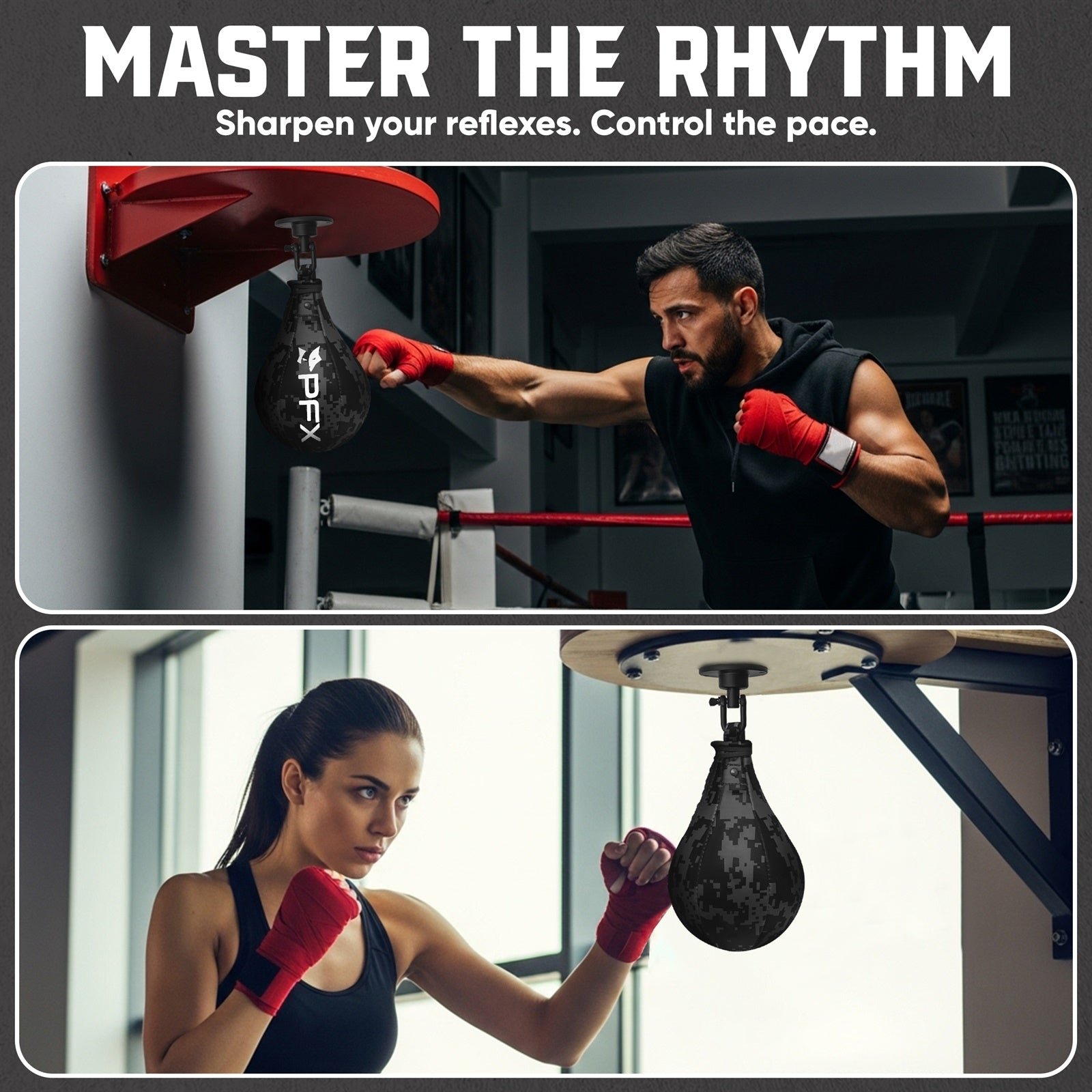 PFX Pro-Series Speed Bag | Premium PU Leather Boxing Speed Ball with 360° Swivel – Black / White - Image 8