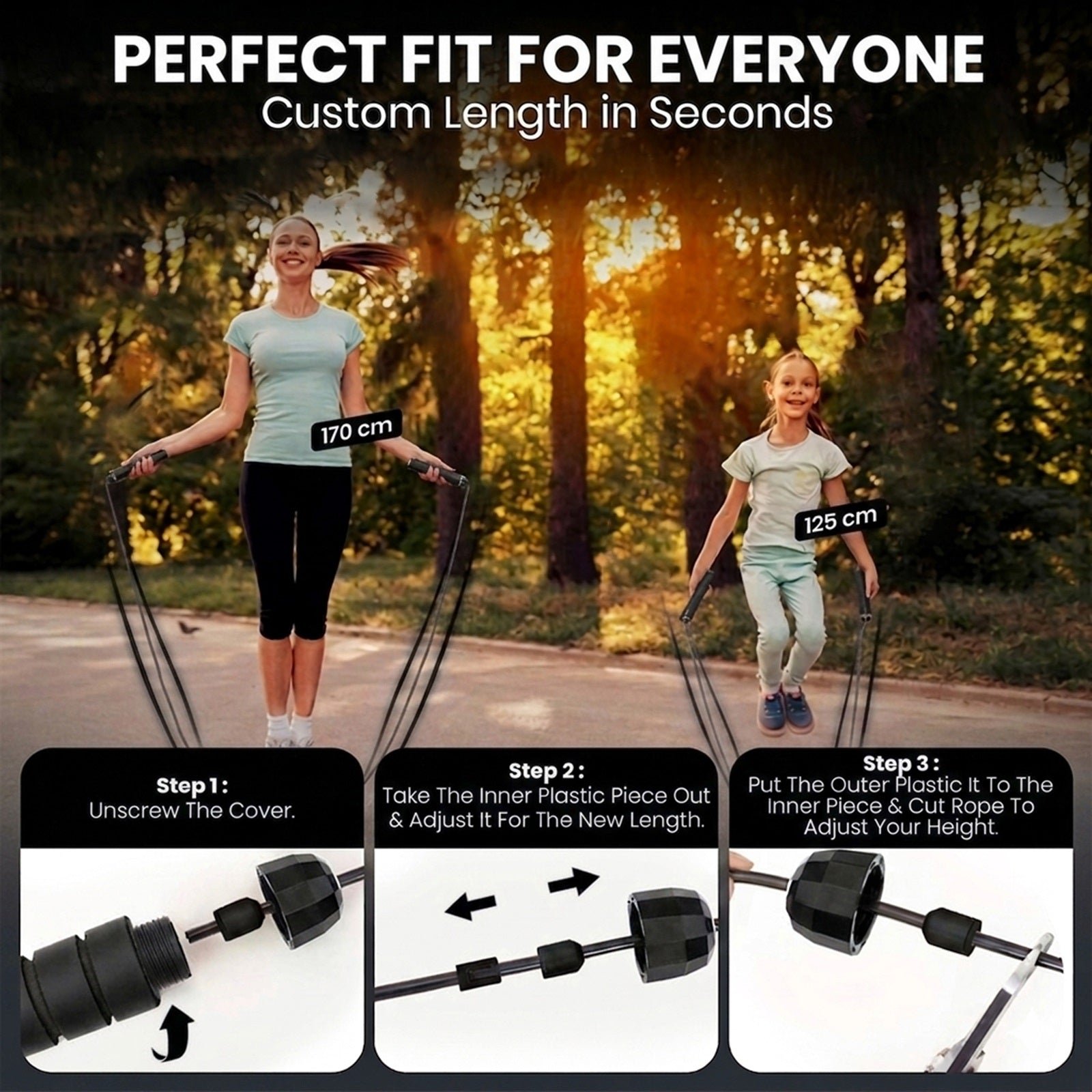 PFX Sports Adjustable Skipping Rope – Steel Wire Jump Rope with Non-Slip Handles & 360° Ball Bearings – black - Image 7