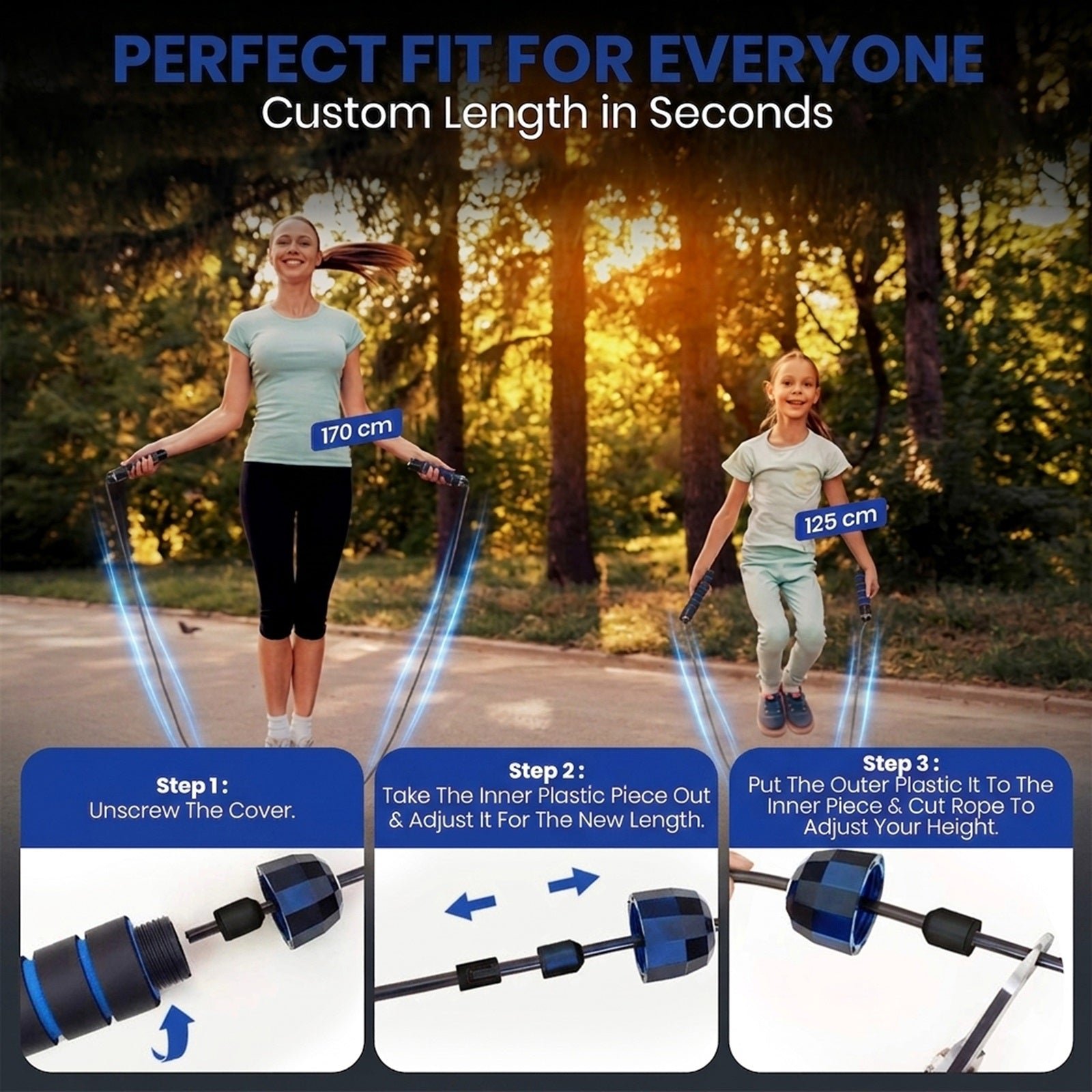 PFX Sports Adjustable Skipping Rope – Steel Wire Jump Rope with Non-Slip Handles & 360° Ball Bearings – blue - Image 7