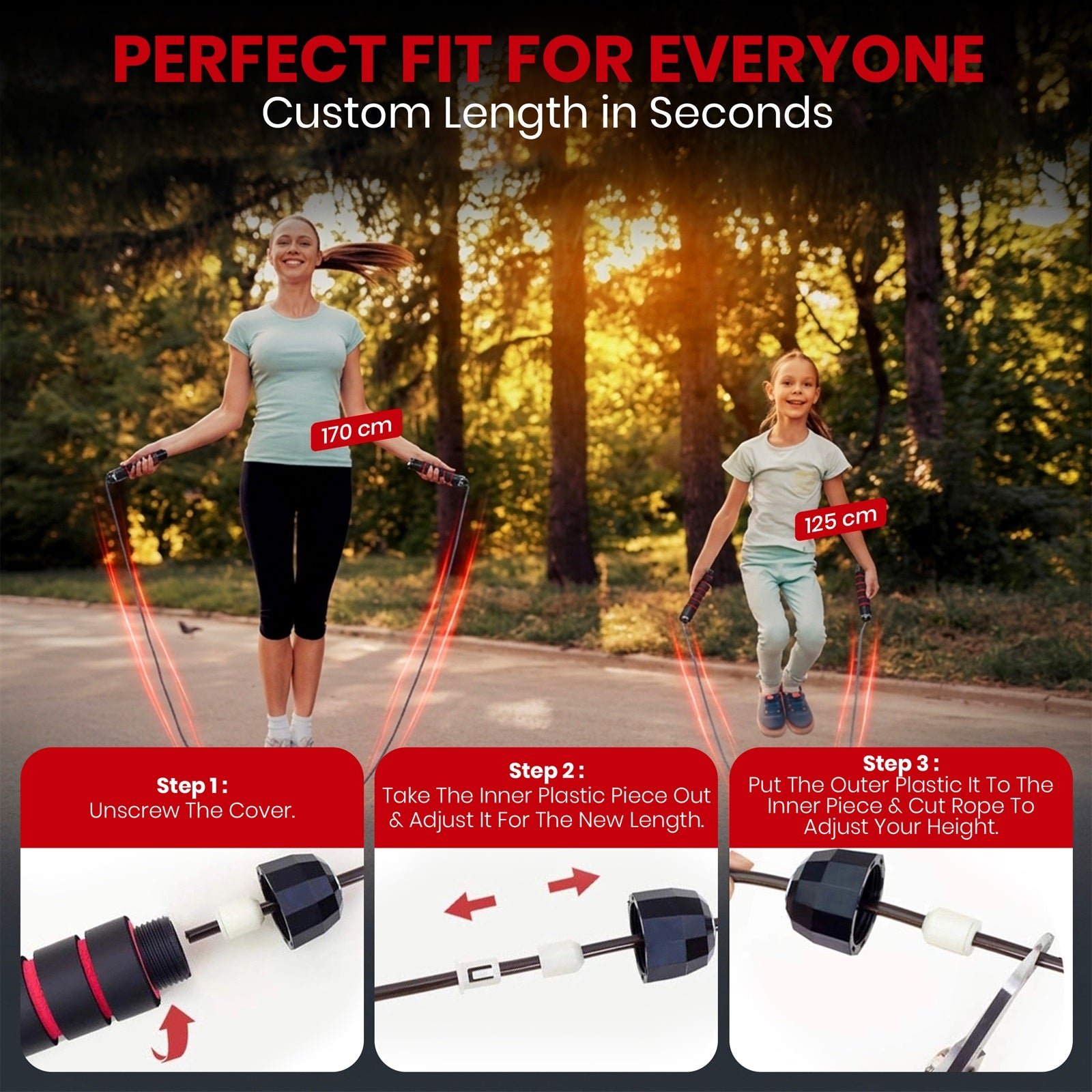 PFX Sports Adjustable Skipping Rope – Steel Wire Jump Rope with Non-Slip Handles & 360° Ball Bearings – red-1 - Image 7