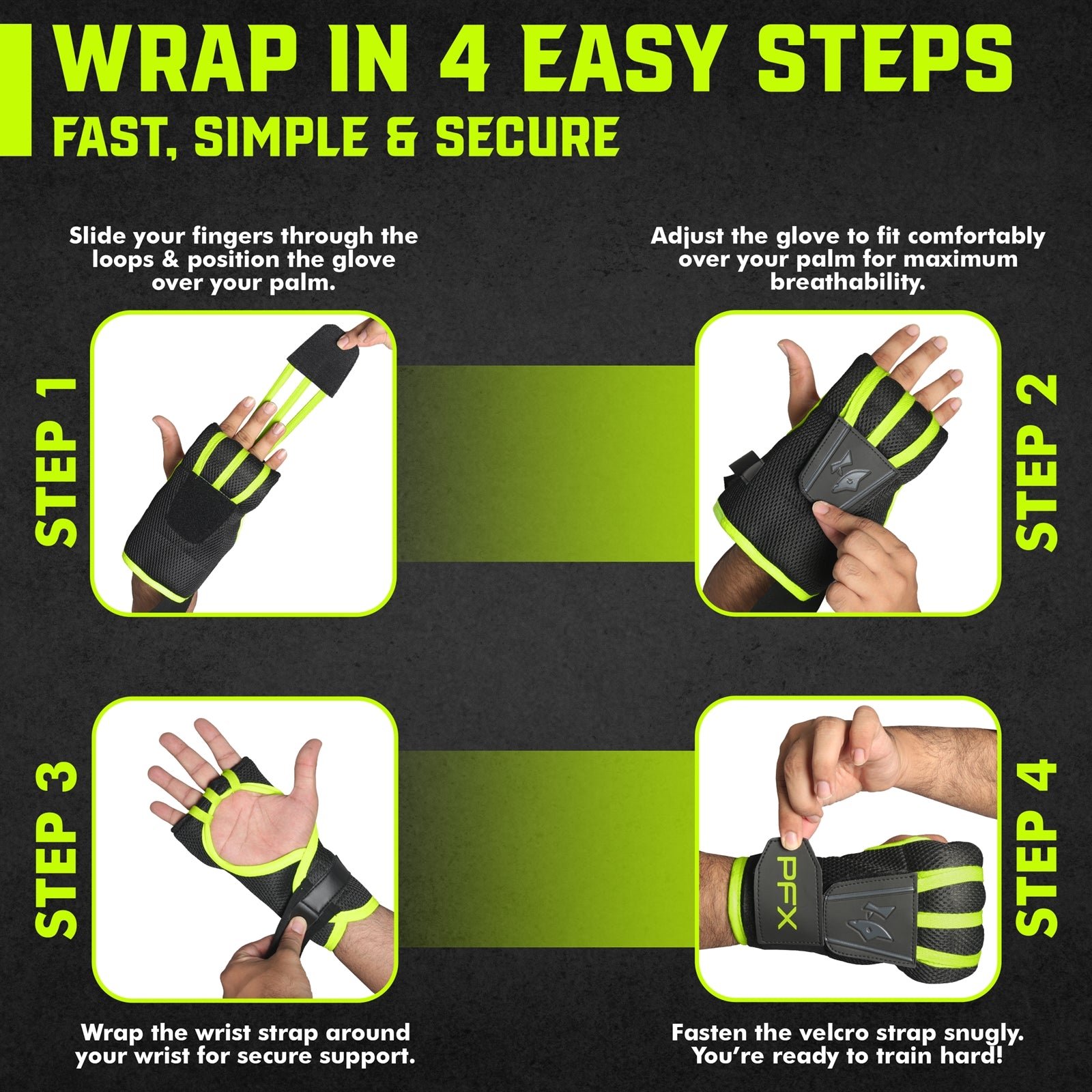 PFX Sports Fast Wraps | Quick-Wrap Boxing Inner Gloves for Knuckle Protection – black - Image 2