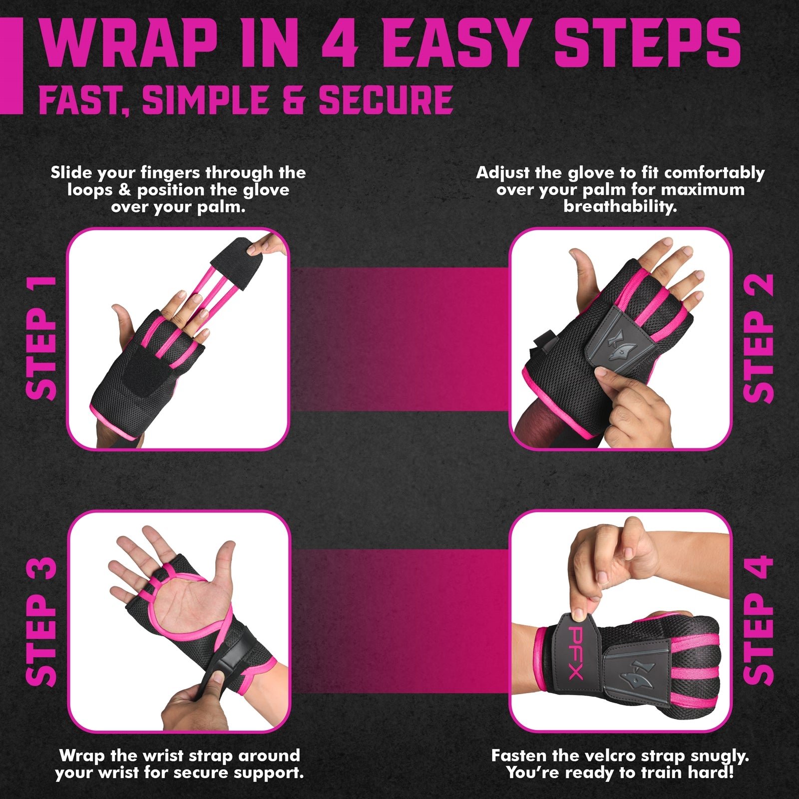 PFX Sports Fast Wraps | Quick-Wrap Boxing Inner Gloves for Knuckle Protection – pink - Image 2
