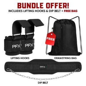 PFX Power Lifting Bundle (Dip Belt & Deadlift Hooks) + Free Drawstring Bag